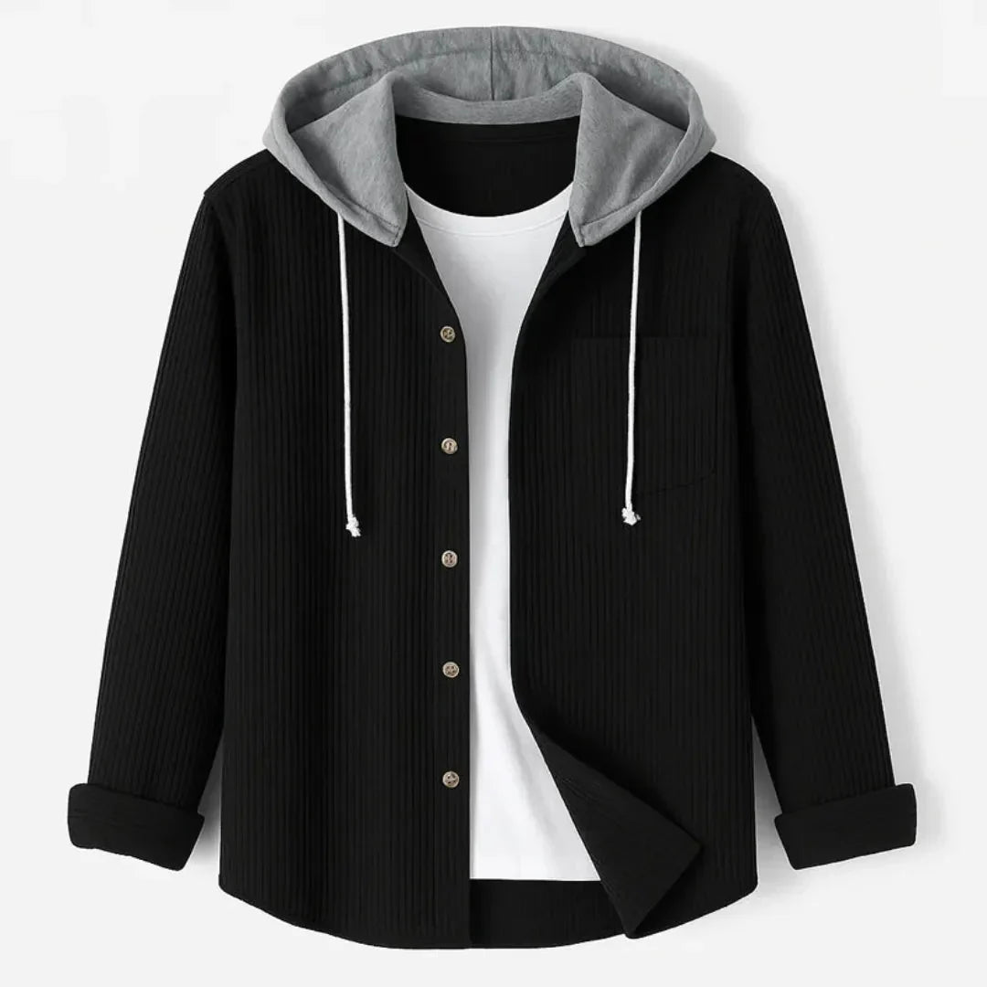 Fashionable overshirt hood quick-release fastener