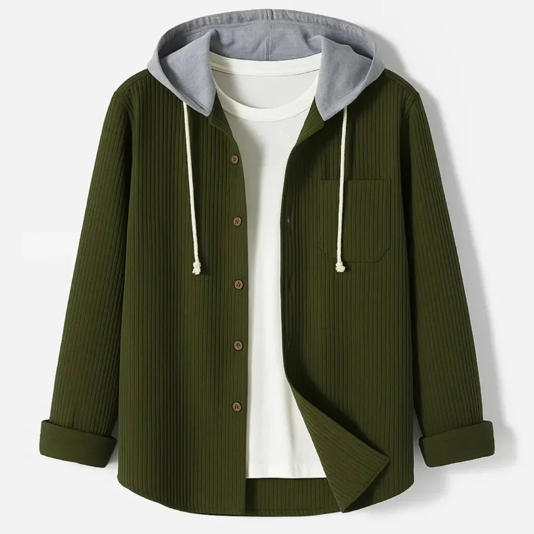 Fashionable overshirt hood quick-release fastener