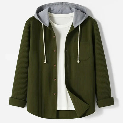 Fashionable overshirt hood quick-release fastener