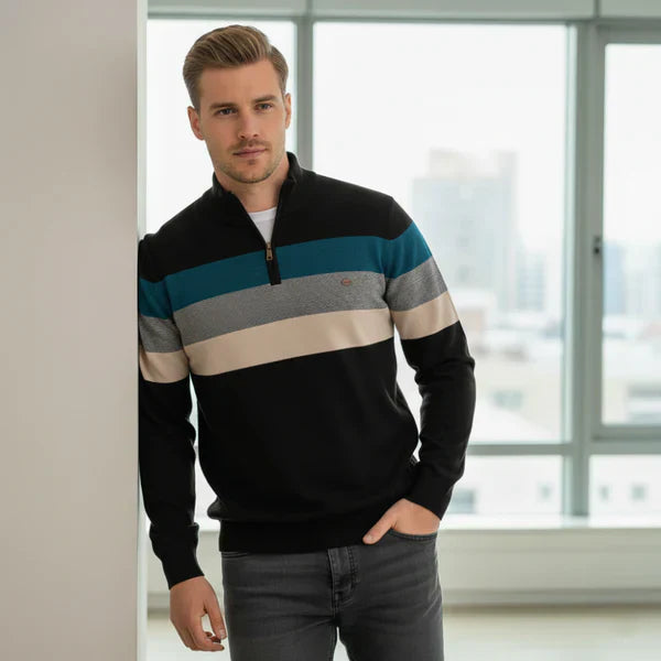 Men's Striped Quarter-Zip Sweater
