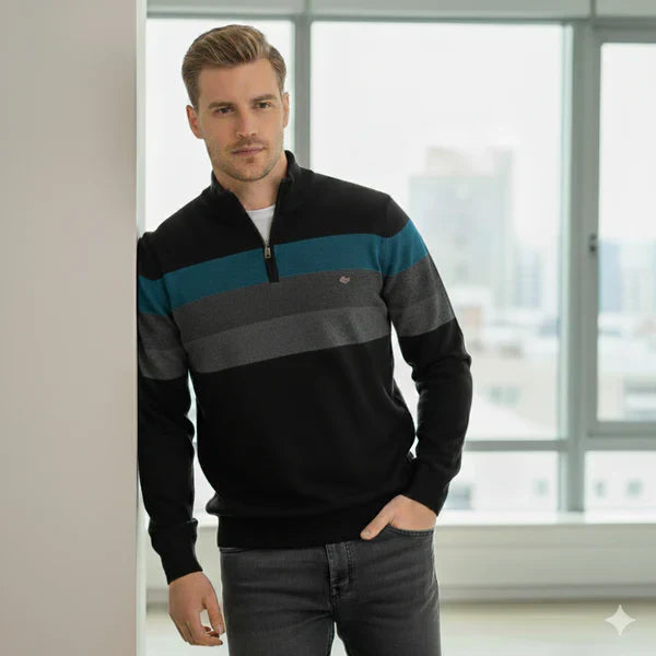Men's Striped Quarter-Zip Sweater