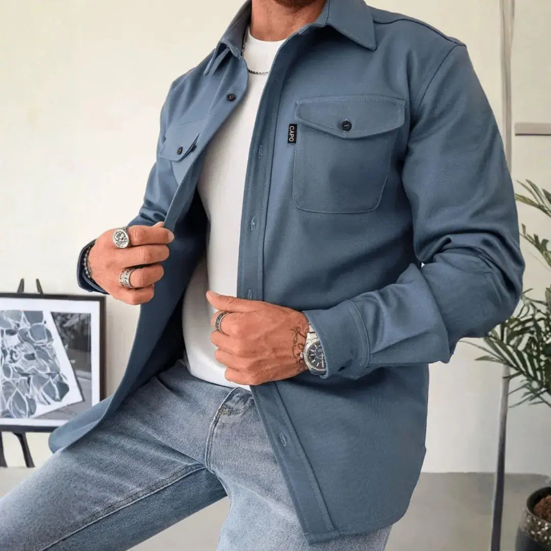 Stylish Overshirt Button Placket Relaxed Fit