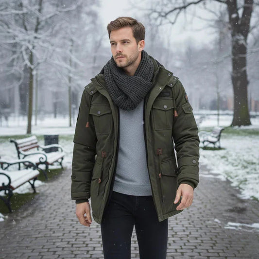 Herren Winterjacke Militärstyle Fleece Kapuze - IdealeKleiden