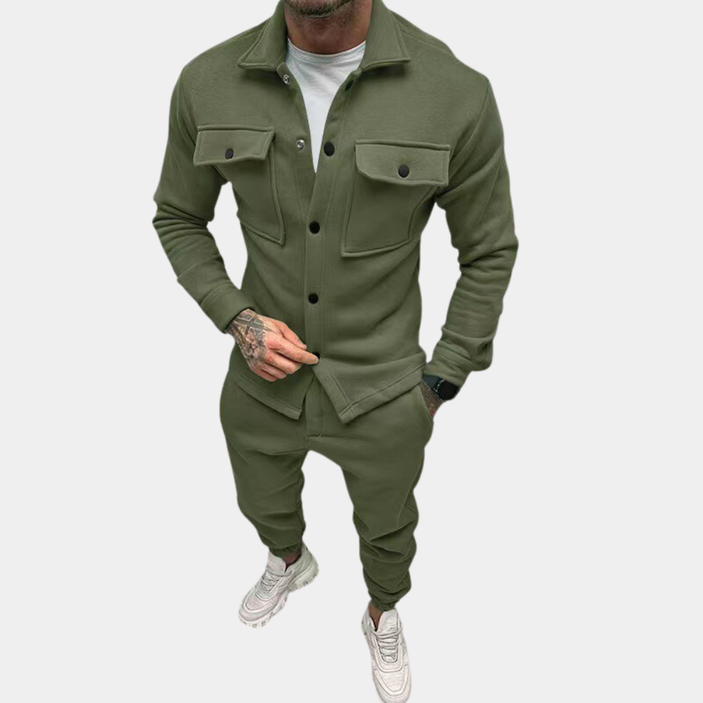 Men's Two-Piece Long-Sleeve Button-Up Modern Set