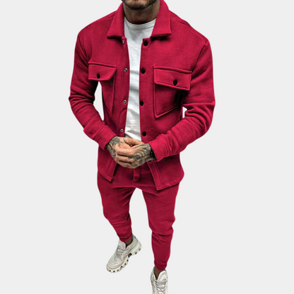 Men's Two-Piece Long-Sleeve Button-Up Modern Set