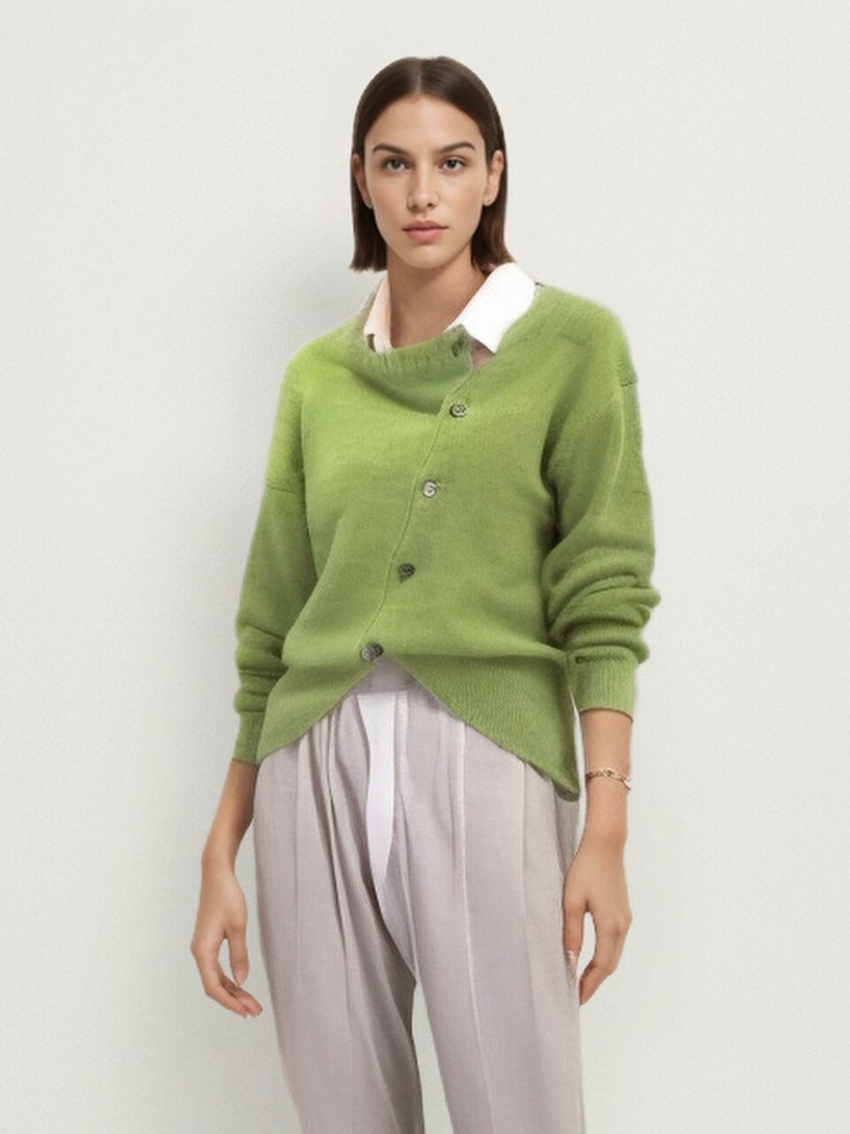 Elegant Cardigan Wool Blend Asymmetric Loose Fit