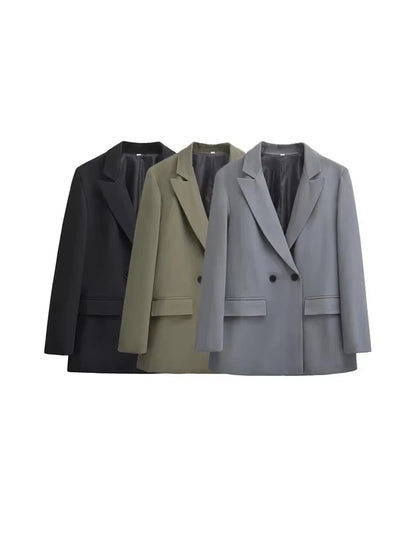 Damen Blazer Strukturiert Doppelleiste Modern - IdealeKleiden