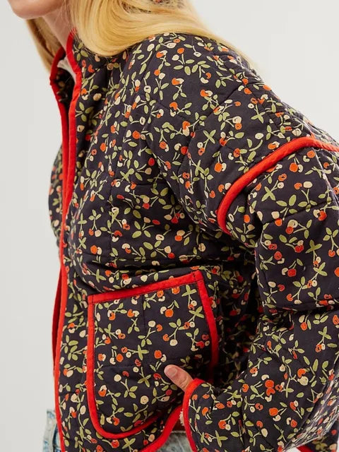 Stylish Women's Jacket Floral Print Vintage Look