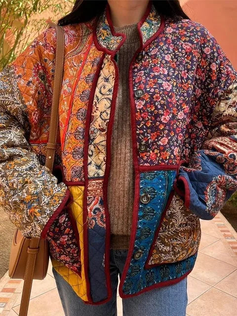 Stylish Women's Jacket Floral Print Vintage Look