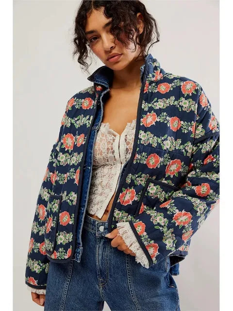 Elegant Women's Coat Floral Print Vintage Style