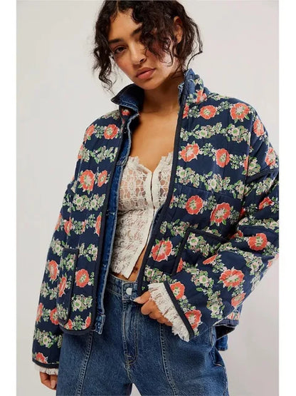 Elegant Women's Coat Floral Print Vintage Style