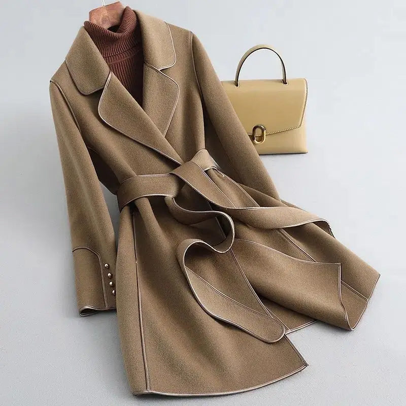 Slim Fit Winter Coat Belt Wrap Style Knee Length