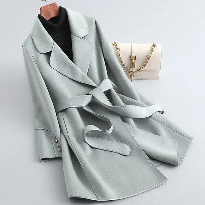 Slim Fit Winter Coat Belt Wrap Style Knee Length