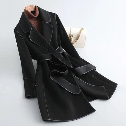 Slim Fit Winter Coat Belt Wrap Style Knee Length