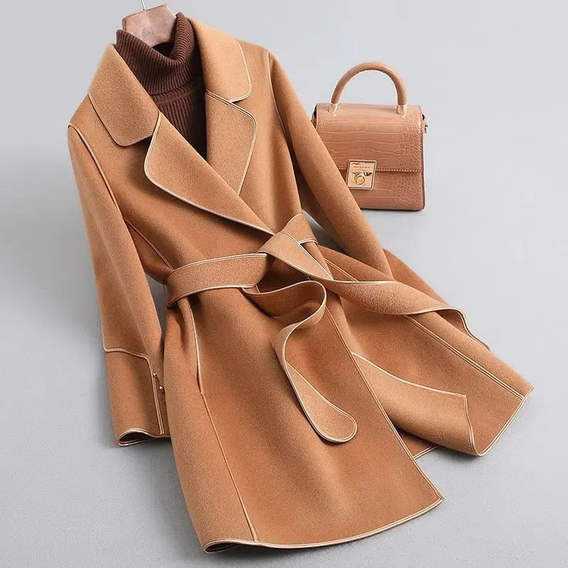 Slim Fit Winter Coat Belt Wrap Style Knee Length