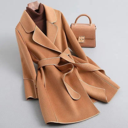 Slim Fit Winter Coat Belt Wrap Style Knee Length