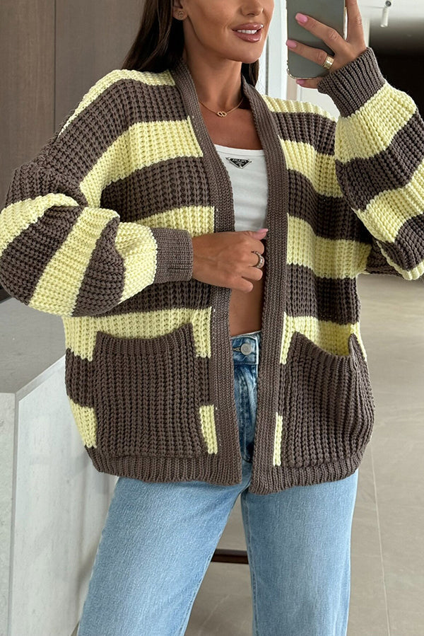 Women's Striped Knit Cardigan Loose Fit
