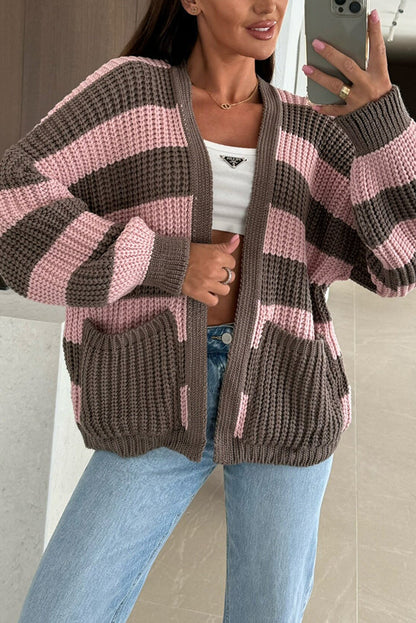 Women's Striped Knit Cardigan Loose Fit