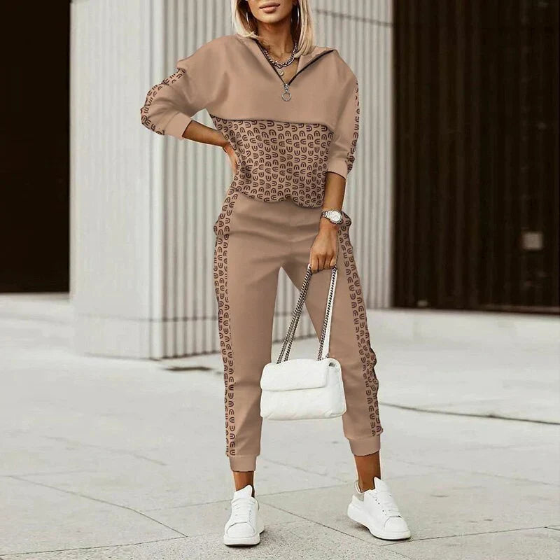 Damen Sportanzug Set Karierter Stil Langarm - IdealeKleiden