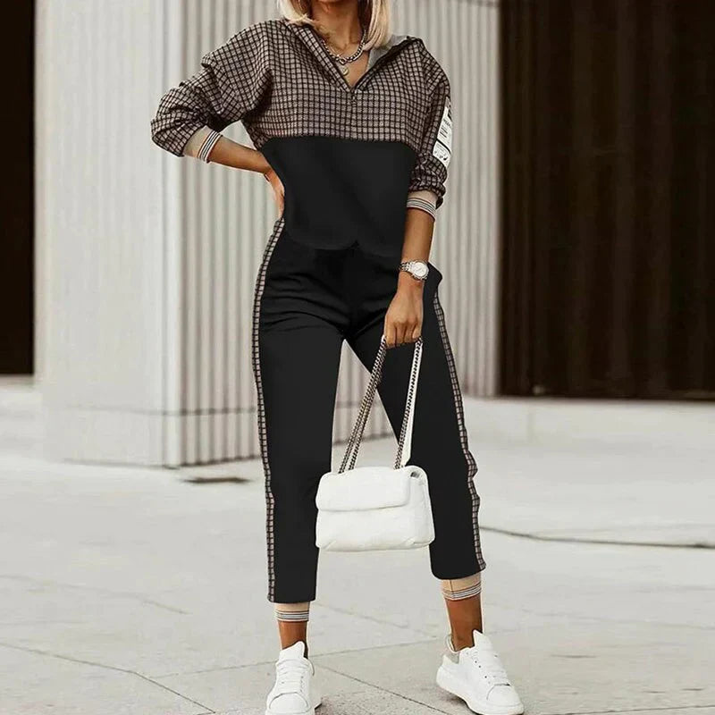 Women's Plaid Long Sleeve Tracksuit Set