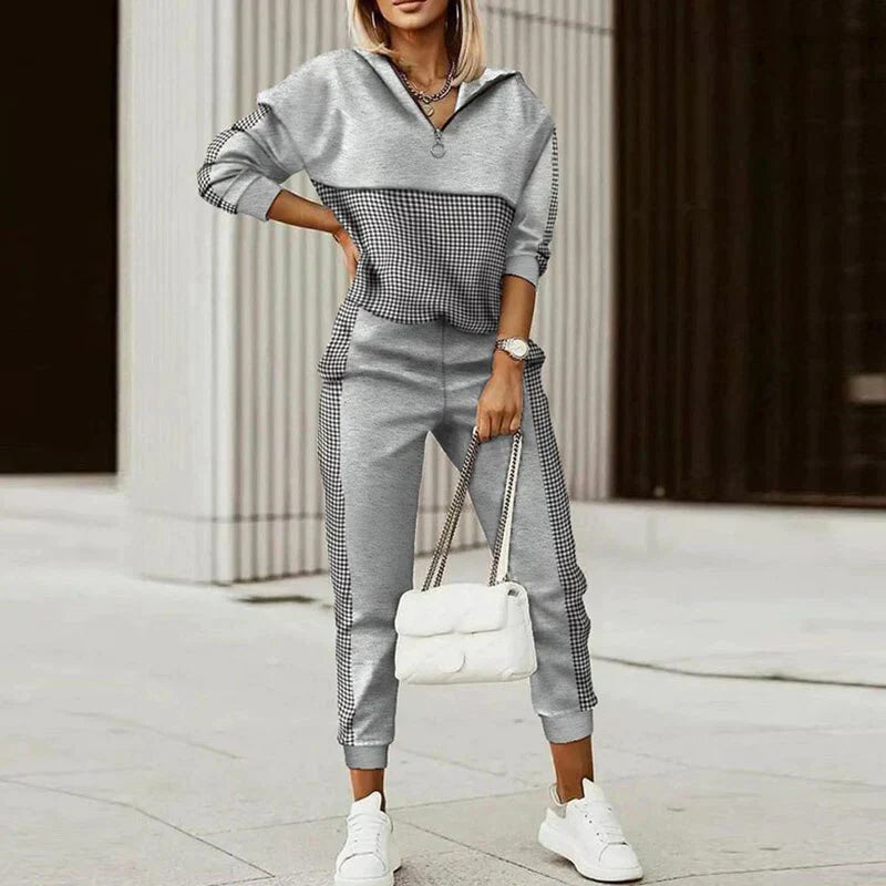 Women's Plaid Long Sleeve Tracksuit Set
