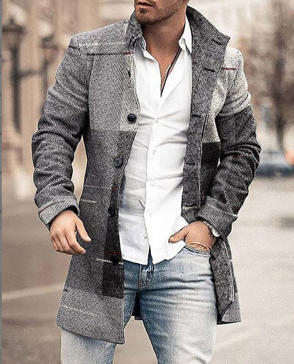 Men's Wool Check Coat Elegant Silhouette
