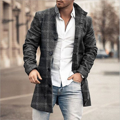Men's Wool Check Coat Elegant Silhouette