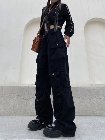 Retro Cargo Pants Multi-Pocket Wide Leg