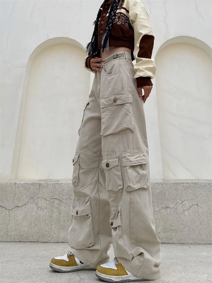 Retro Cargo Pants Multi-Pocket Wide Leg