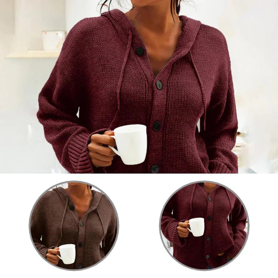 Kapuzenstrickjacke Damen Warm mit Kordelzug - IdealeKleiden