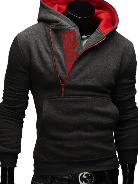 Fashionable hooded sweatshirt with side zipper