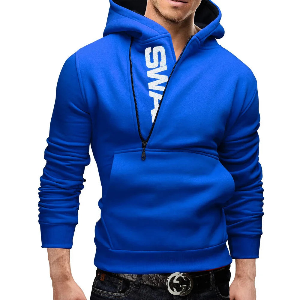 Fashionable hooded sweatshirt with side zipper