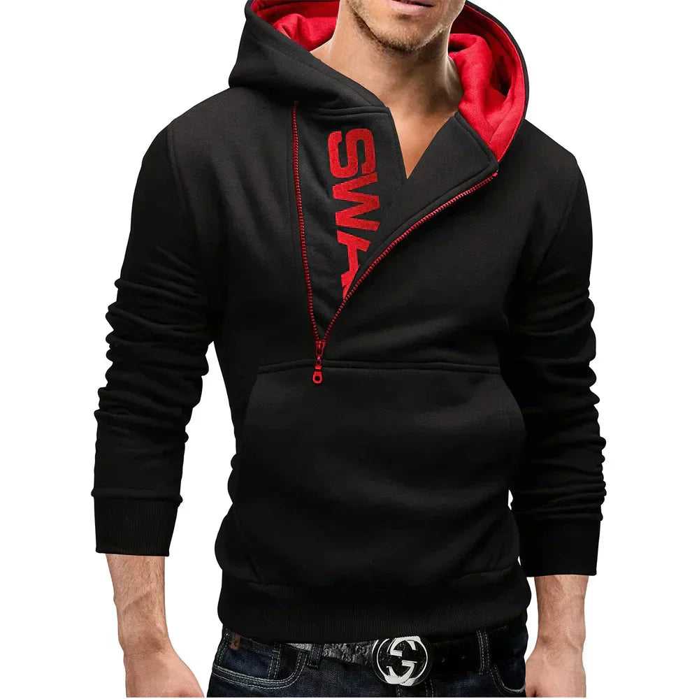 Fashionable hooded sweatshirt with side zipper
