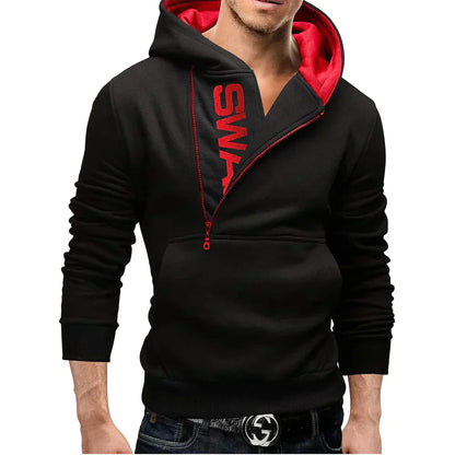 Fashionable hooded sweatshirt with side zipper