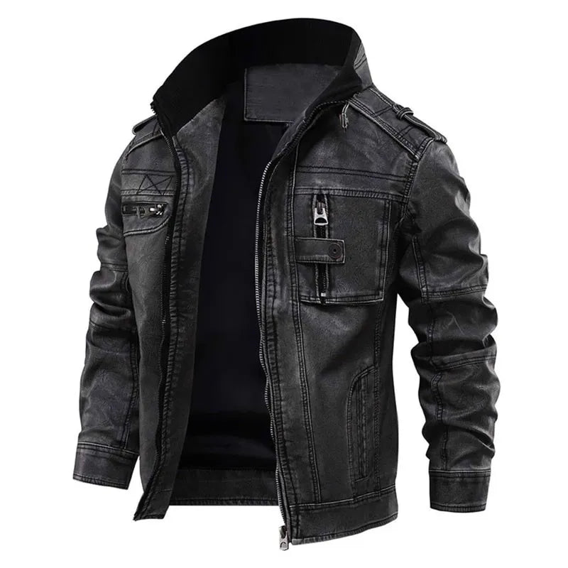 Elegante Lederjacke Schwarz Vintage Stil