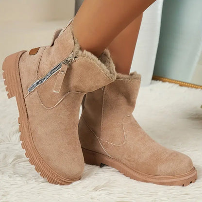 Women's Plush Boots with Zipper - Warm Winter Boots