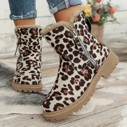Women's Plush Boots with Zipper - Warm Winter Boots