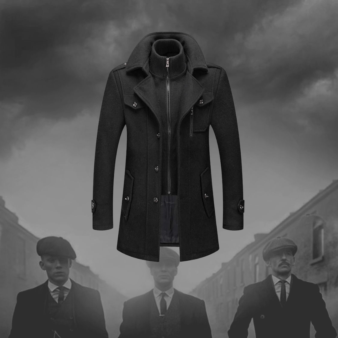 Herren Mantel Schwarz Elegant Hoher Kragen - IdealeKleiden