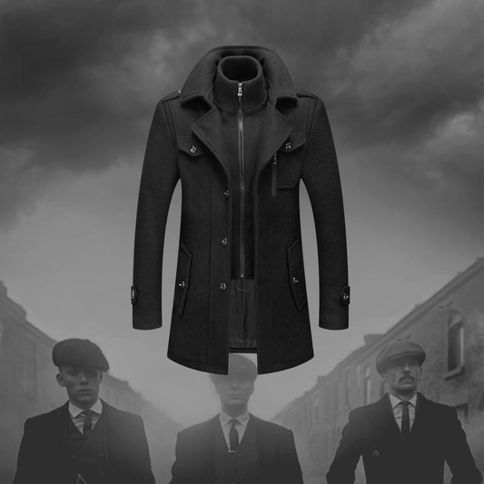Herren Mantel Schwarz Elegant Hoher Kragen - IdealeKleiden