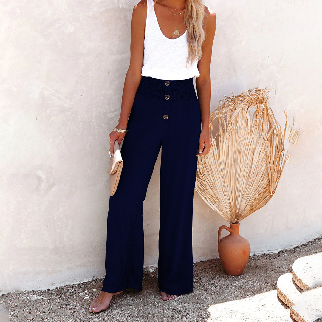 Ladies' shoes are not an option as the product type is trousers. Here is the new title:
Women High Waist Wide Leg Trousers