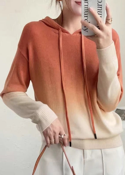 Autumnal Wool Sweater Hood Gradient Knit