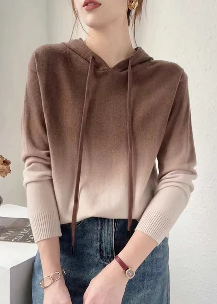 Autumnal Wool Sweater Hood Gradient Knit
