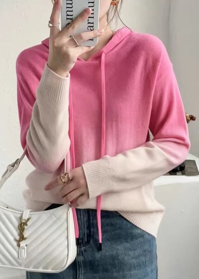 Autumnal Wool Sweater Hood Gradient Knit