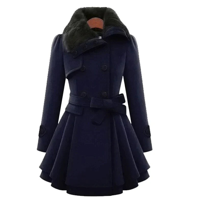 Stylish women's trench coat with soft faux fur