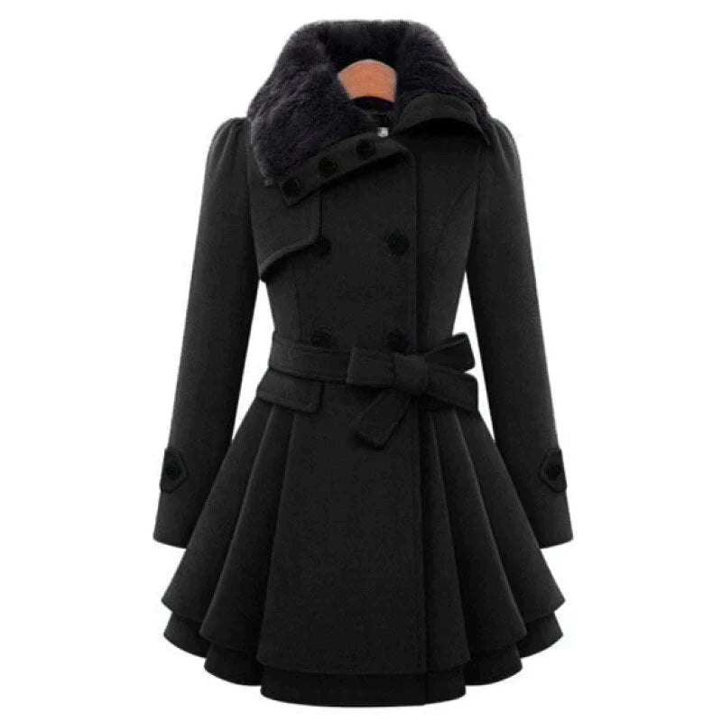 Stylish women's trench coat with soft faux fur