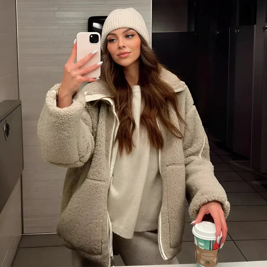 Damen Plüschjacke Weich und Warm
