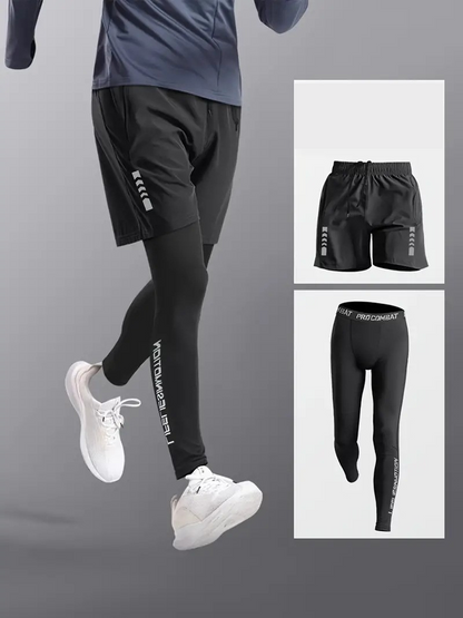 Men's Sports Leggings and Shorts Set Workout Clothing