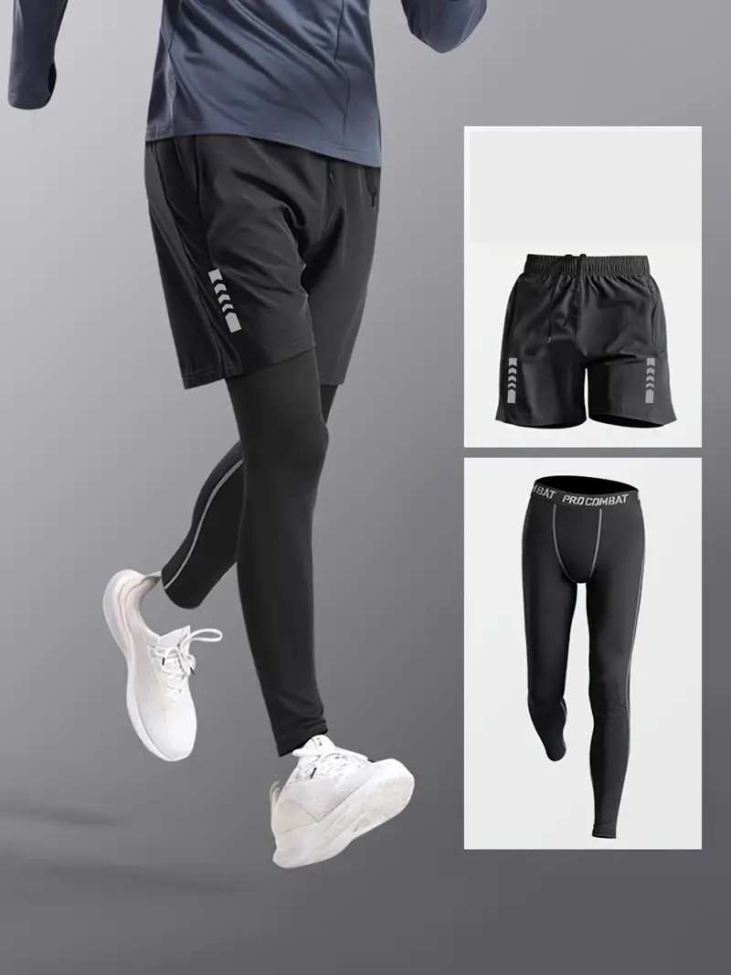 Men's Sports Leggings and Shorts Set Workout Clothing