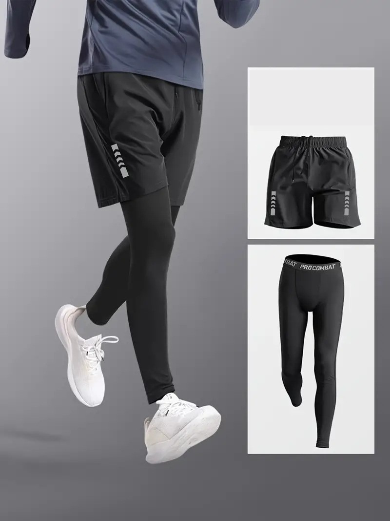 Men's Sports Leggings and Shorts Set Workout Clothing