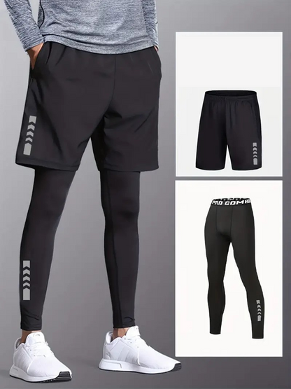 Men's Sports Leggings and Shorts Set Workout Clothing